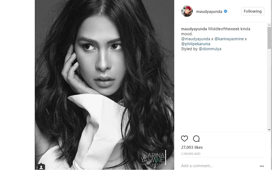 Maudy Ayunda berpose seperti ini mirip Dian Sastro (Foto: Instagram)