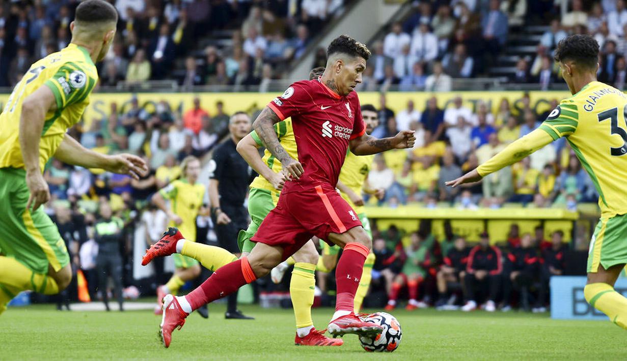 Pesta gol Liverpool dibuka oleh Diogo Jota di babak pertama pada menit 26, lalu Roberto Firmino di menit 65 dan Mohamed Salah pada menit 74. (Foto: AP/Rui Vieira)