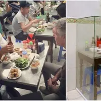 Semua alat makan termasuk meja dan kursi yang dipakai Obama jadi pajangan. (Sumber Foto: NextShark)