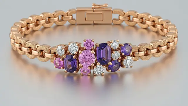 Gelang Rantai Pasir Rose Gold dengan Permata Campuran