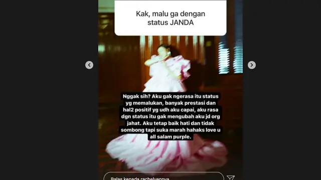 Rachel Vennya menyatakan bahwa ia sama sekali tidak pernah malu terhadap status jandanya.
