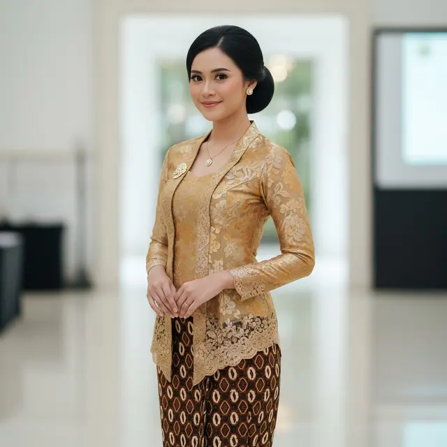 Kebaya Batik Kawung Kombinasi Brokat Terbaru