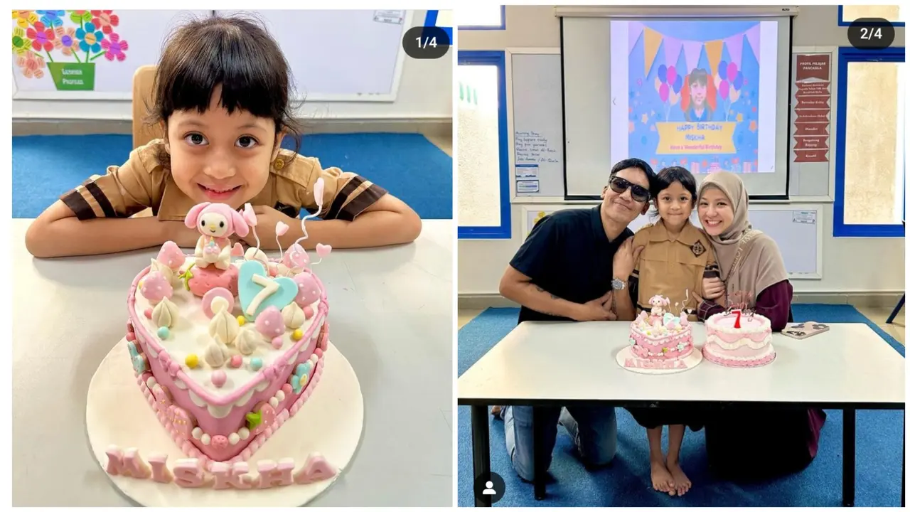 Desta dan Natasha Rizky hadir di acara ultah ke-7 Miskha putri mereka (Foto: instagram desta80s)