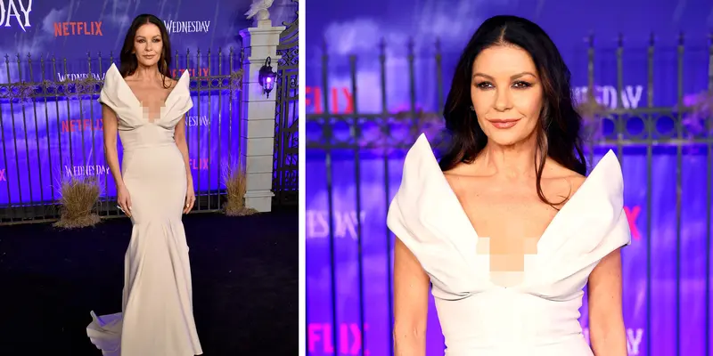 Pesona Catherine Zeta-Jones dalam Balutan Gaun Putih di Pemutaran Film Terbarunya