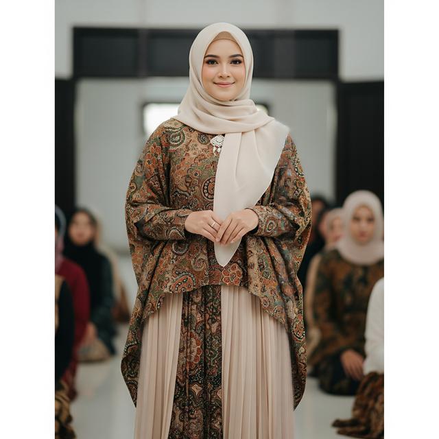 9. Gamis Batik Kombinasi Plisket