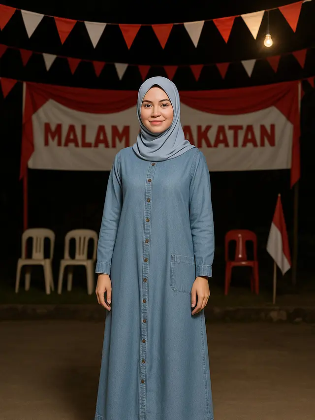 Model Gamis Simple untuk Acara Tirakatan 17-an (Foto: ChatGPT)