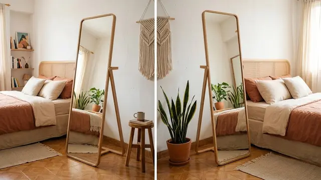 Standing mirror untuk tampilan rumah estetik dan kekinian model dengan penyangga belakang