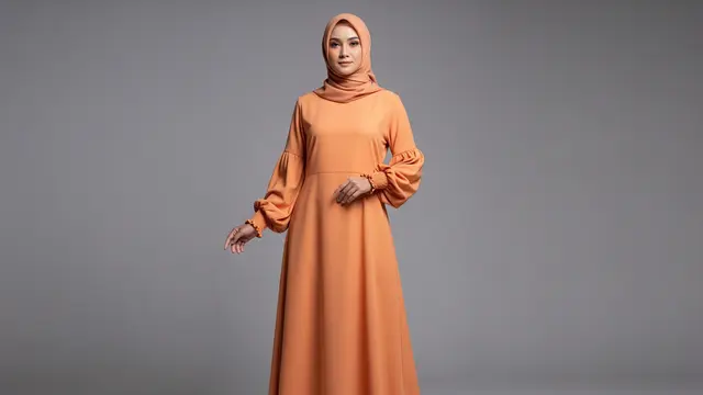 Model Gamis Bahan Toyobo Lengan Balon dengan Potongan A-line Santai