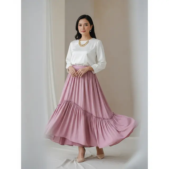 Padu padan atasan dengan rok rampel (Image by GeminiAI)