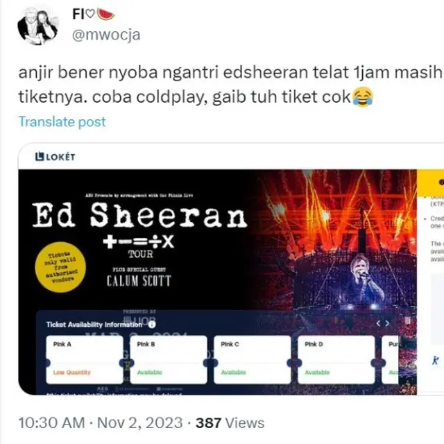 Penjualan Tiket Konser Ed Sheeran di Jakarta untuk Umum Sudah Dibuka, Baru Tiket Termurah yang Sold Out
