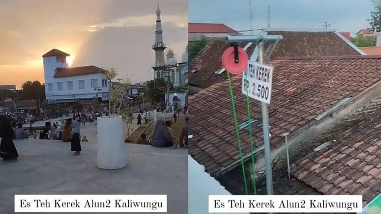Viral, Penjual Es Teh Kerek di Alun Alun Kaliwungu Ini Kreatif Banget