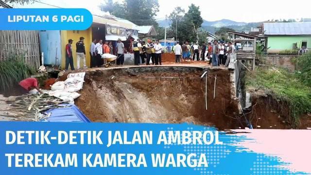 Jalan aspal di Desa Mutar Alam, Lampung Barat ambrol saat hujan lebat. Jalan longsor terbawa air hujan ke arah jurang di sisinya. Akibatnya, akses jalan putus total. Peristiwa ini juga nyaris merobohkan dua rumah yang dibangun di sisi jalan.