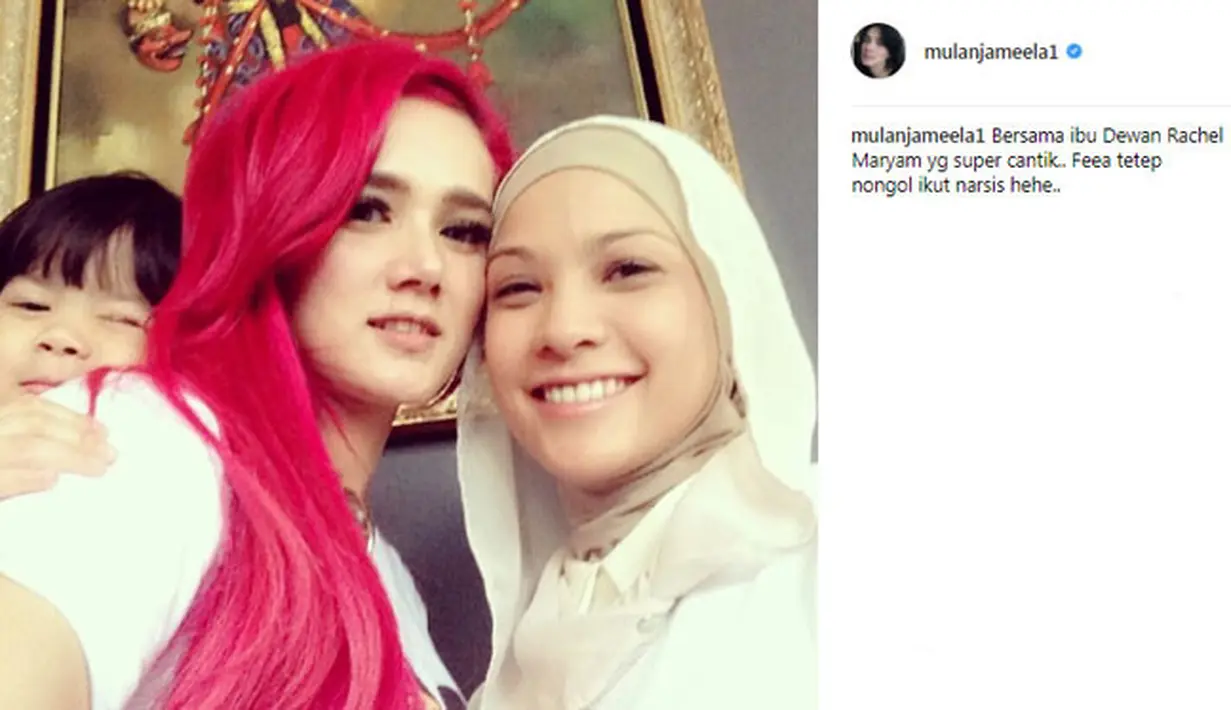 Mulan Jameela termasuk artis yang berani mengubah warna rambutnya dari coklat, ungu, dan merah menyala. (instagram.com/mulanjameela1)