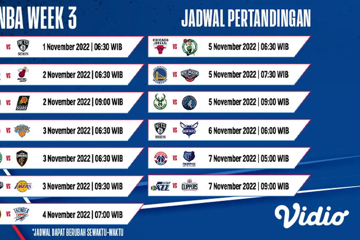 Link Live Streaming NBA Reguler Season 2022-2023 Week 3 1-7 November 2022 di Vidio : Miami Heat vs Golden State Warriors