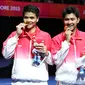 Ganda putra Indonesia Angga Pratama/Ricky Karanda Suwardi raih medali emas bulu tangkis perorangan SEA Games 2015 Singapura (Humas PP PBSI)