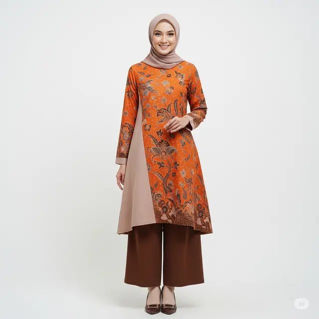 10 Model Busana Muslim Batik Kombinasi Polos yang Elegan dan Modern