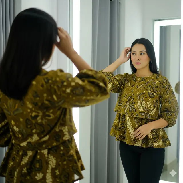 Blouse Peplum Double Layer Motif Kawung