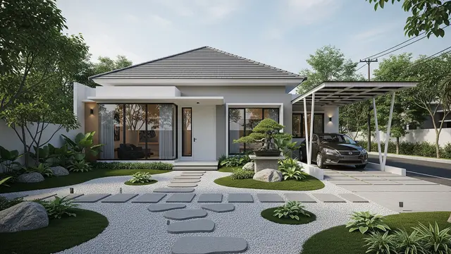 Desain Rumah Minimalis Estetik dengan Taman Kecil Ala Jepang, Cocok untuk Pasangan Baru Nikah Model