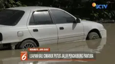 Jalur penghubung Pantura di Indramayu terputus akibat air Kali Cimanuk meluap setinggi hampir 50 sentimeter.