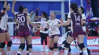 Tim putri Bandung bjb Tandamata berhasil meraih kemenangan telak 3-0 atas Medan Falcons dalam lanjutan Proliga 2026 yang digelar di GOR Voli Indoor Sumut Sport Center, Deli Serdang, Jumat (16/1/2026). (Dok. PBVSI)