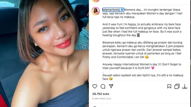 Cara Unik Marion Jola Rayakan Hari Perempuan Internasional, Seharian Kerja Tanpa Make Up Sama Sekali. (instagram.com/lalamarionmj)