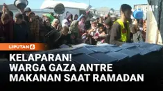 Puluhan warga Palestina di Khan Younis, Jalur Gaza, terpaksa mengantri untuk mendapatkan makanan dari dapur umum di tengah krisis kemanusiaan yang terus memburuk.