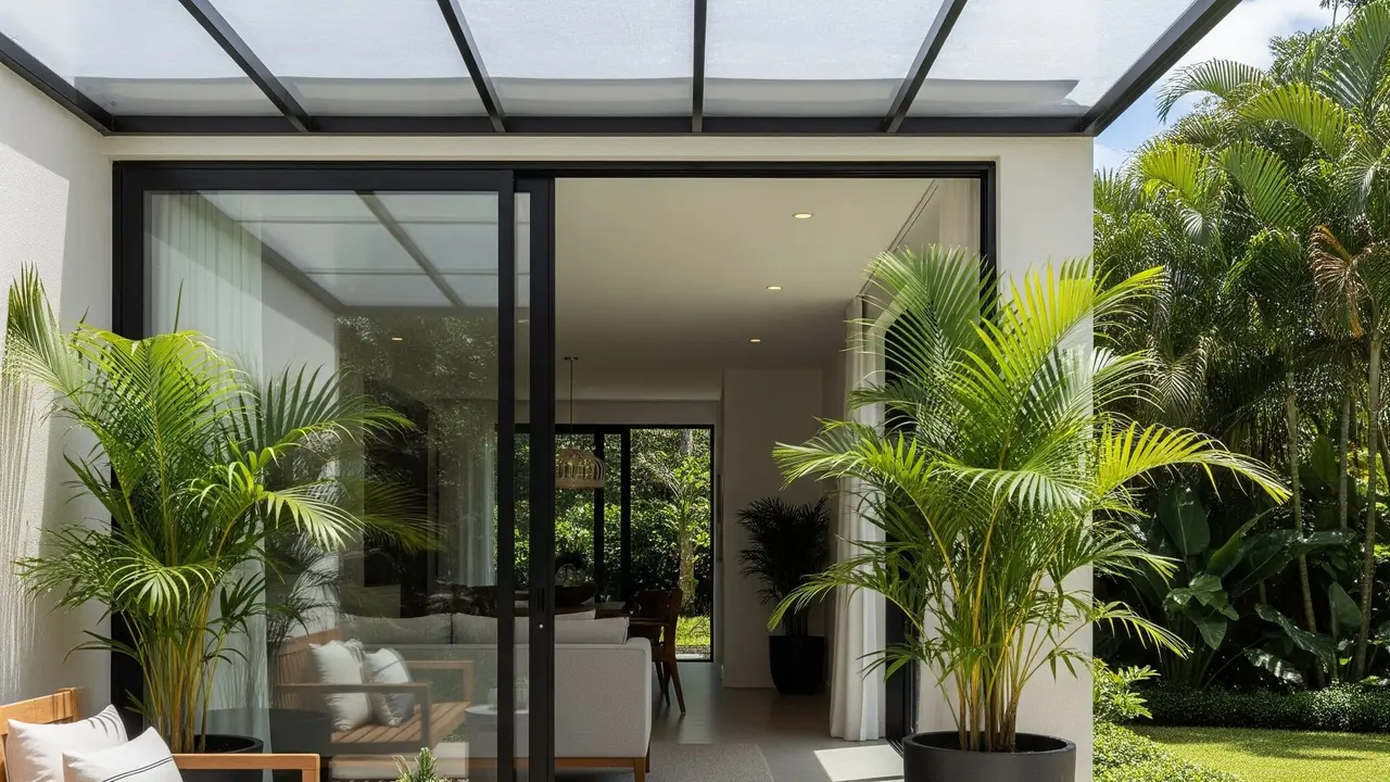 Teras Semi-Outdoor dengan Palem Interior