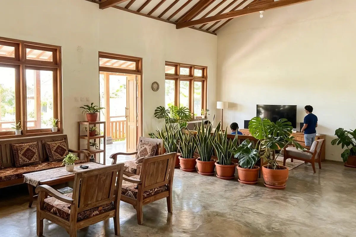 Ruang Tamu Rumah Kampung Tanpa Sekat