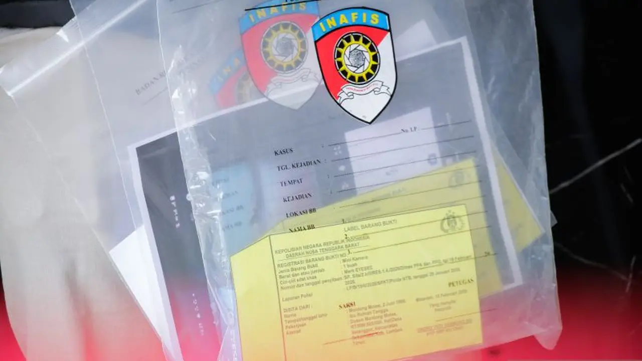 Polisi menunjukkan barang bukti kasus tindak pidana kekerasan seksual pimpinan salah satu pondok pesantren di Lombok Timur NTB. (Antara)