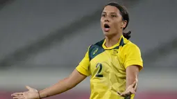 Sam Kerr merupakan pemain yang menawan dan pemain paling berbahaya yang saat ini dimiliki Australia dan juga Chelsea. Satu gol yang ia ciptakan ke gawang New Zealand pada babak penyisihan sepak bola wanita Grup G membuktikan kualitas dirinya di ajang Olimpiade 2020. (Foto: AP/Ricardo Mazalan)