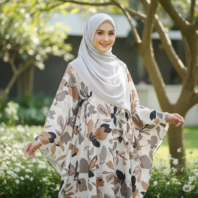 Model Gamis Bahan Katun Motif Bunga Terbaru 2025. Foto: Gemini