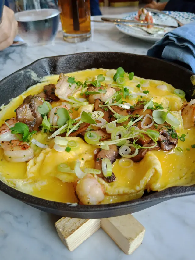 Open Face Omelette with Prawns and Mushroom