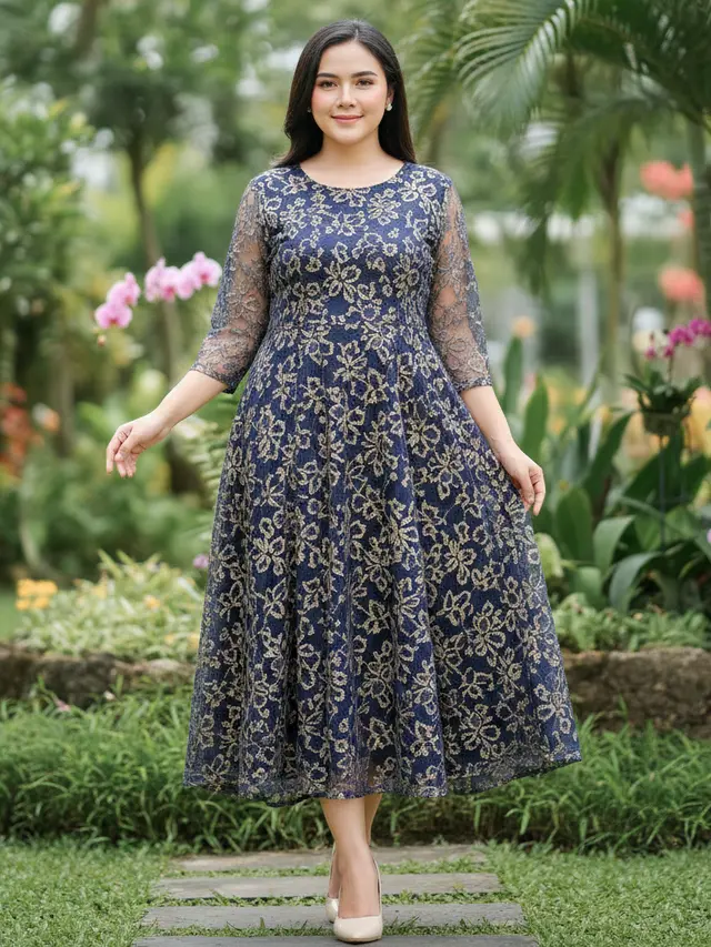 Model Dress Brokat untuk Orang Gemuk dan Pendek (Foto: Gemini AI)