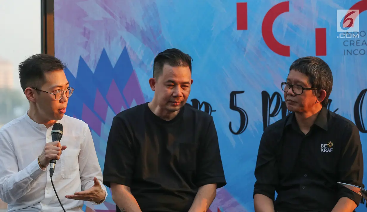 Artist Manager 88rising Ollie Zhang memberi keterangan pers Indonesia Creative Incorporated (ICINC) di Jakarta, Kamis (11/07/2019). Badan Ekonomi Kreatif (Bekraf) akan memberangkatkan 5 pemenang seleksi ICINC ke Los Angeles dalam Head in the Clouds Festival. (Liputan6.com/Fery Pradolo)