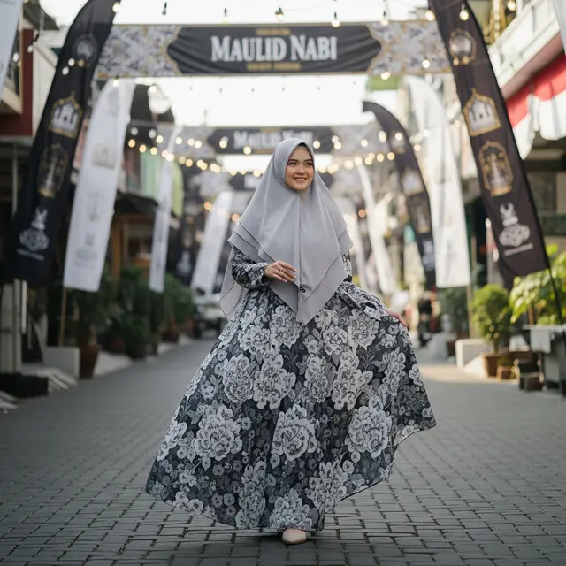 9 Model Gamis Motif Bunga Muslimah untuk Perayaan Maulid Nabi 2025
