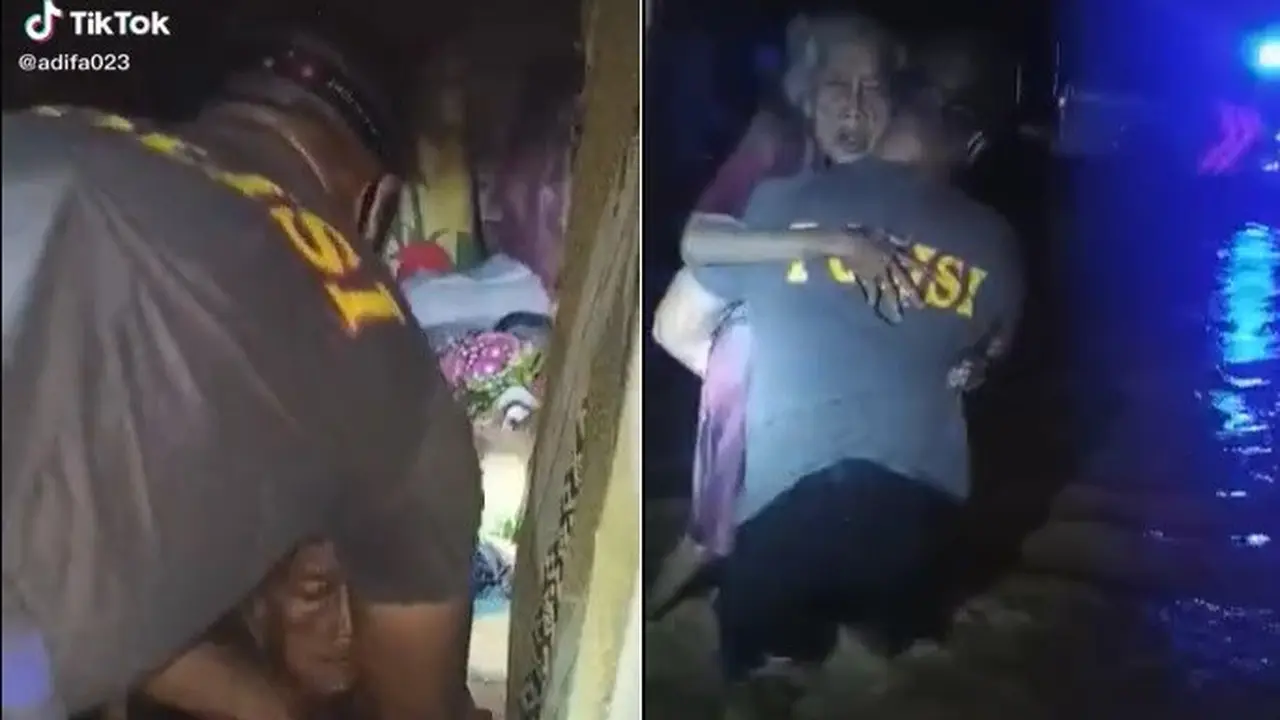 polisi selamatkan nenek yang terjebak banjir