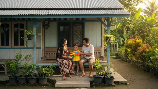 Rumah Kampung dengan Teras untuk Tempat Belajar Anak