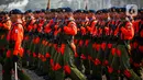 Setidaknya ada 4.630 prajurit TNI dan 130 alutsista dari tiga matra yang terlibat dalam Upacara Parade dan Defile HUT ke-78 TNI. (Liputan6.com/Faizal Fanani)