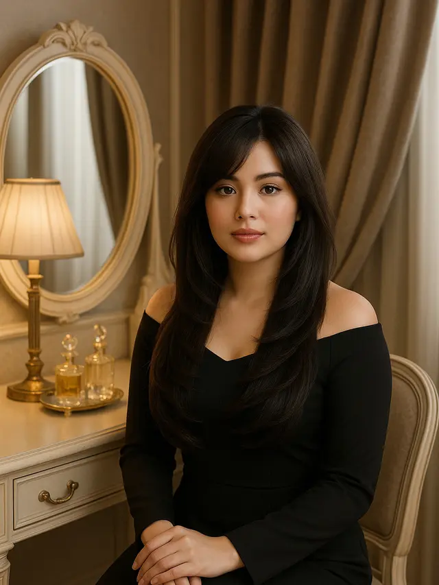 Model Rambut Layer Panjang Wajah Bulat