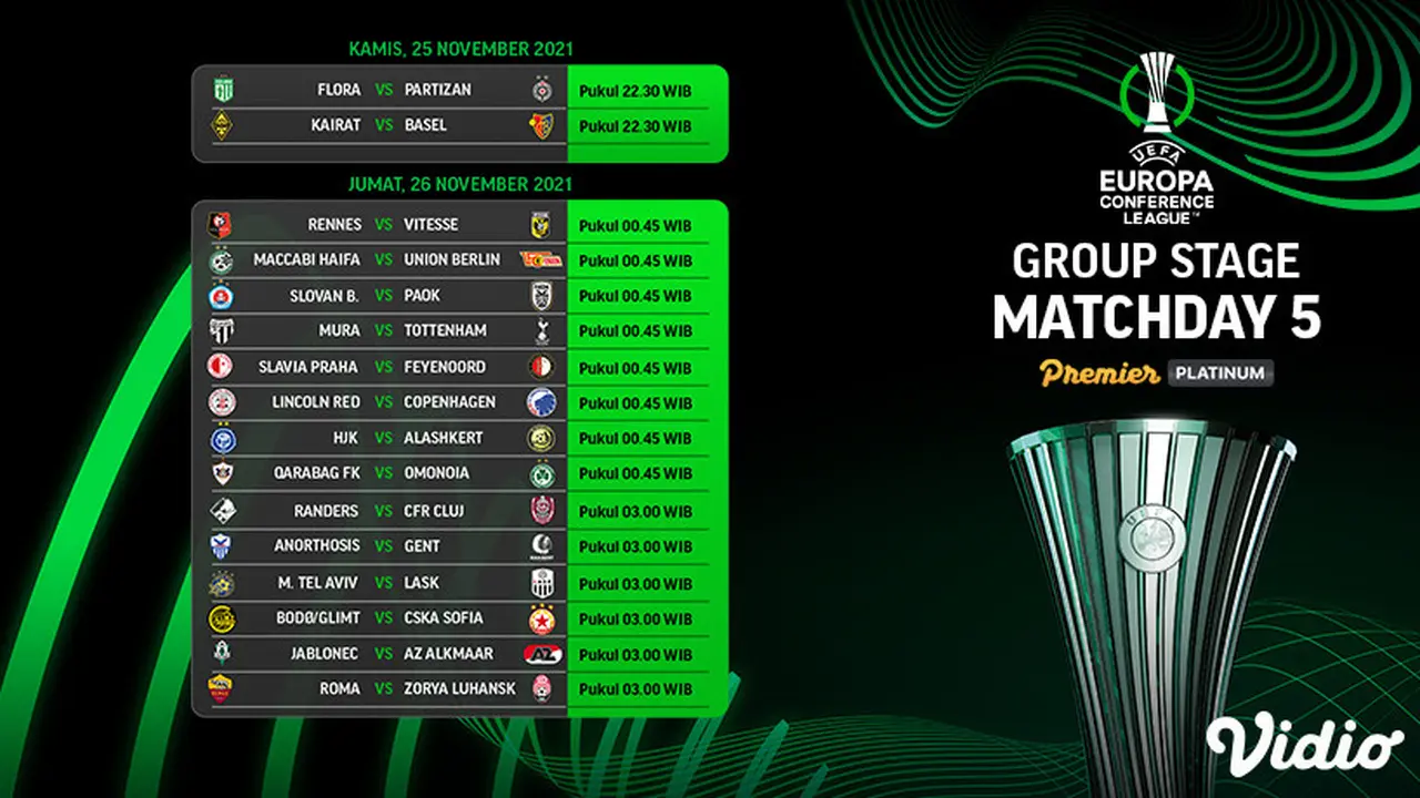 Link Live Streaming UEFA Conference League 2021/2022 Matchday 5 di Vidio