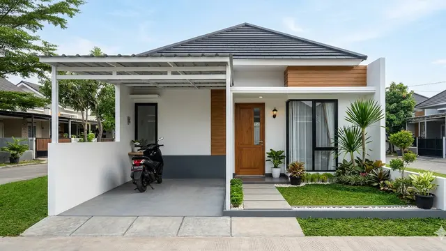 Desain Rumah Kecil 6x10 dengan Taman Depan Mini dan Kanopi. Gemini