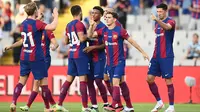 Barcelona meraih kemenangan 4-2&nbsp;atas Tottenham Hotspur dalam laga pramusim bertajuk Trofeo Joan Gamper di&nbsp;Estadi Olimpic Lluis Companys, Rabu (9/8/2023) dini hari WIB. (AFP/Pau Barrena)