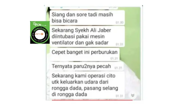 Cek Fakta Liputan6.com menelusuri tangkapan layar WhatsApp kondisi Syekh Ali Jaber memburuk paru-parunya pecah