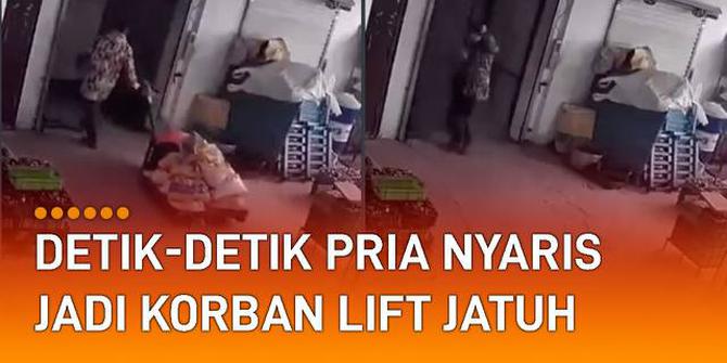 VIDEO: Detik-Detik Pria Nyaris Jadi Korban Lift Jatuh