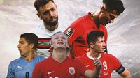 Ilustrasi - Erling Haaland, Luis Suarez, Bruno Fernandes, Robert Lewandowski, Cristiano Ronaldo (Bola.com/Adreanus Titus)