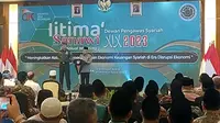Wakil Presiden Ma'ruf Amin&nbsp;dalam Ijtima' Sanawi Dewan Pengawas Syariah ke-19, di Hotel Grand Sahid Jakarta, Jumat (13/10/2023).