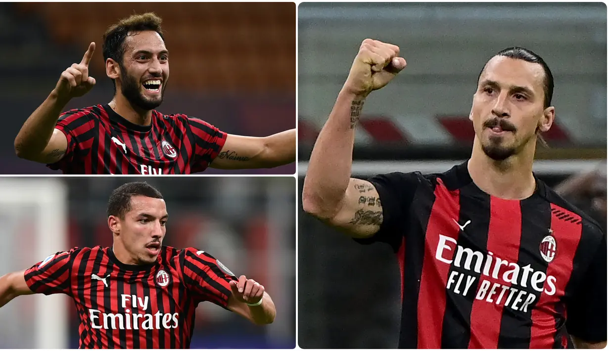 AC Milan melewatkan 24 pertandingan di seluruh kompetisi dengan catatan tanpa terkalahkan sejak 8 Maret 2020 lalu. Kebangkitan AC Milan tidak lepas dari pemain hebat yang tampil apik di laga mereka. Berikut 5 pemain yang menjadi aktor kebangkitan AC Milan. (kolase foto AFP)