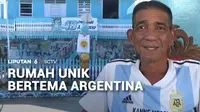 Di pesisir Kabupaten Polewali Mandar, Sulawesi Barat, ada sebuah rumah unik bermotif timnas Argentina. Tak hanya itu, bendera Argentina dan trofi Piala Dunia juga menjadi pemandangan unik di rumah berlantai dua tersebut.
