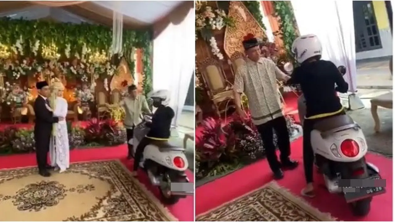 Viral Wanita Pengendara Motor Terobos Tenda Pernikahan, Bikin Pengantin Tertegun