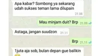 6 Chat Teman Malu-Malu Pinjam Duit Ini Bikin Geleng Kepala (sumber: Twitter/kopisekut)